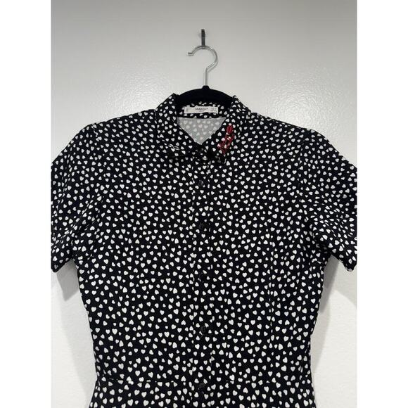 MANGO Heart Print Mini Dress Women’s Size 2 Embroidered Heart Breaker Buttons - Picture 3 of 8
